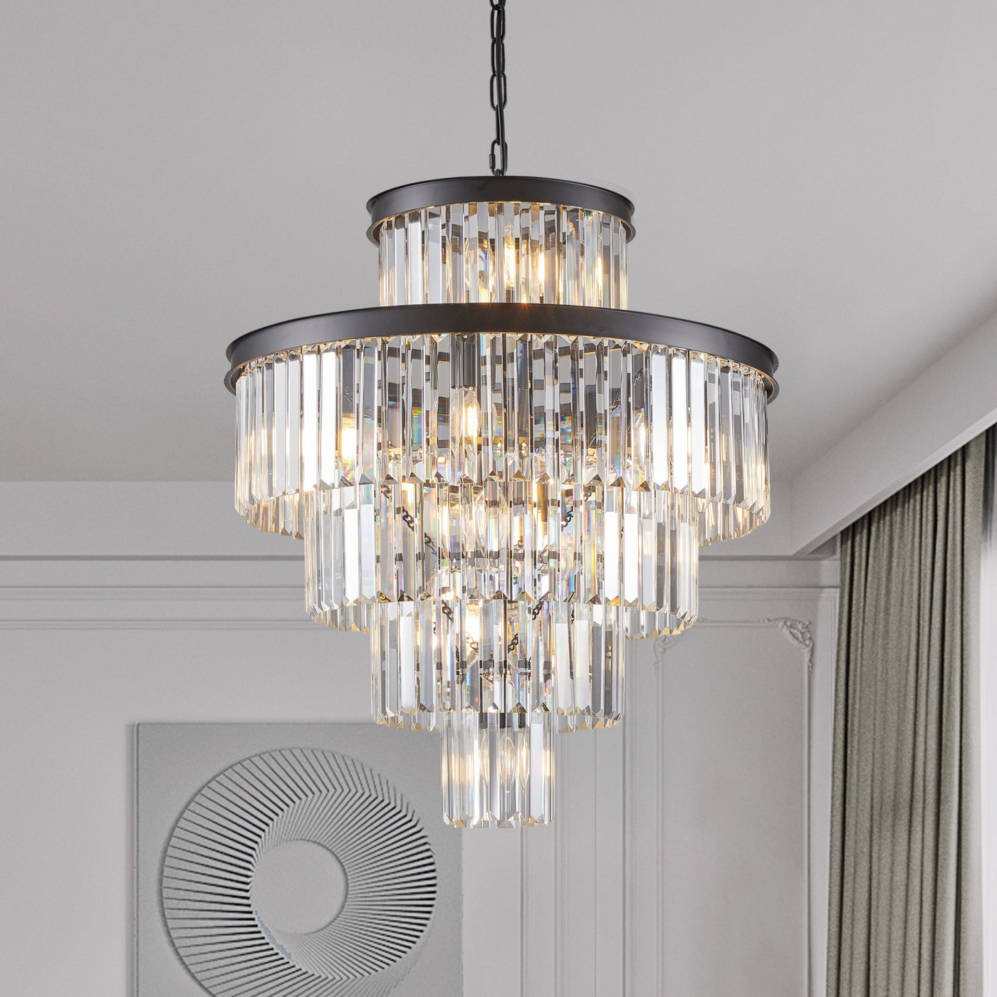 Black Luxury Crystal Chandelier Modern Chandeliers Lights Fixture Hanging Pendant Light Fixture for Dining Room Bedroom Living Room Dia 23.6 Inch-Black