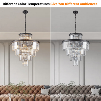 Black Luxury Crystal Chandelier Modern Chandeliers Lights Fixture Hanging Pendant Light Fixture for Dining Room Bedroom Living Room Dia 23.6 Inch-Black