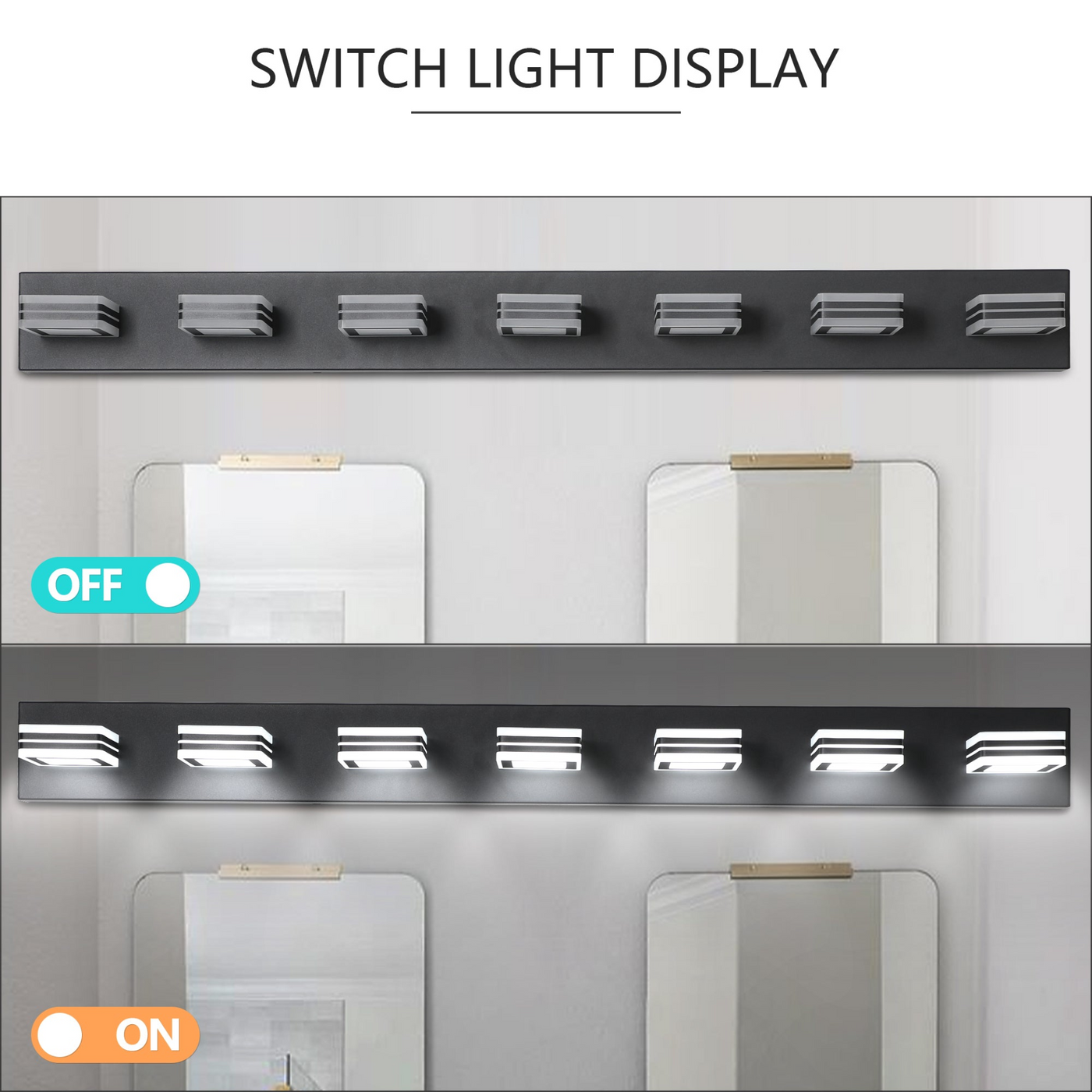 (Same as W1340142518/L2005-B-7) LED Modern Black Vanity Lights, 7-Lights Acrylic Matte Black Bathroom Vanity Lights Over Mirror