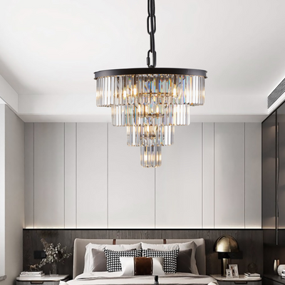 Contemporary Crystal Modern Chandeliers Crystal Ceiling Chandelier 4 Tier Black Chandelier Lighting for Dining Room Living Room Bedroom (Bulbs Not included)