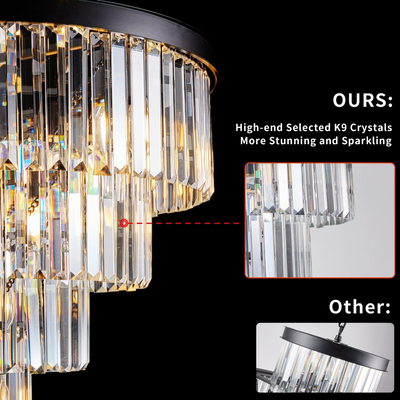 Contemporary Crystal Modern Chandeliers Crystal Ceiling Chandelier 4 Tier Black Chandelier Lighting for Dining Room Living Room Bedroom (Bulbs Not included)