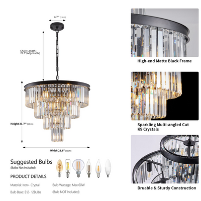 Contemporary Crystal Modern Chandeliers Crystal Ceiling Chandelier 4 Tier Black Chandelier Lighting for Dining Room Living Room Bedroom (Bulbs Not included)
