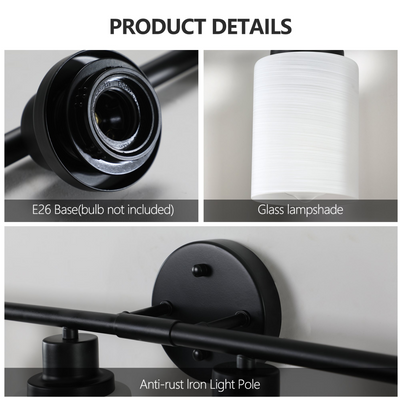Modern 8-Light Vanity Bathroom Mirror Light, Frosted White Glass with Black Iron Frame, Contemporary Wall Sconce for Bedroom, Bathroom, And Dressing Room (Bulb Not Included)