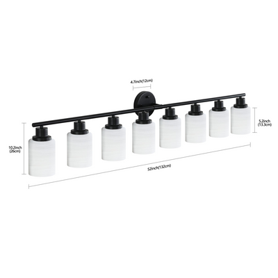 Modern 8-Light Vanity Bathroom Mirror Light, Frosted White Glass with Black Iron Frame, Contemporary Wall Sconce for Bedroom, Bathroom, And Dressing Room (Bulb Not Included)