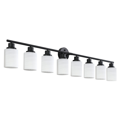 Modern 8-Light Vanity Bathroom Mirror Light, Frosted White Glass with Black Iron Frame, Contemporary Wall Sconce for Bedroom, Bathroom, And Dressing Room (Bulb Not Included)