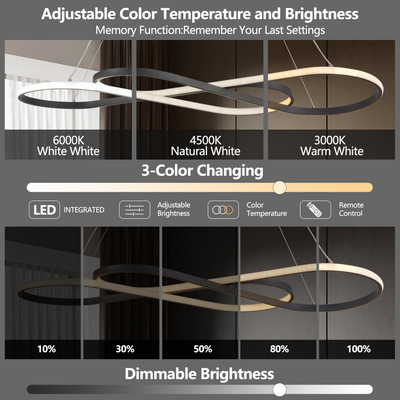 Modern LED Pendant Light, Infinity Design Hanging Ceiling Fixture, Adjustable Height, Dimmable for Living Room, Dining Room, Bedroom, Black Finish