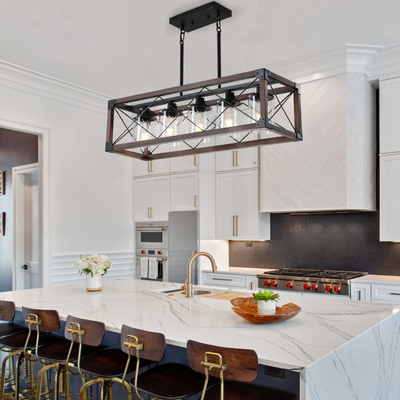 (Same as W1340P155971/L1011-RW-G) 5-Light Retro Farmhouse Chandelier For Kitchen, Living room, Dining room Red and Black(No Bulbs)