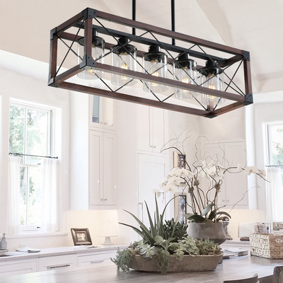 (Same as W1340P155971/L1011-RW-G) 5-Light Retro Farmhouse Chandelier For Kitchen, Living room, Dining room Red and Black(No Bulbs)