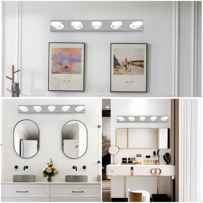 Modern 5-Light LED Vanity Light Fixture - Chrome Finish with Acrylic Light Shades - Energy-Efficient Bathroom Wall Sconce - Dimmable, 37-Inch Length
