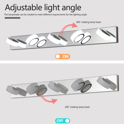 Modern 5-Light LED Vanity Light Fixture - Chrome Finish with Acrylic Light Shades - Energy-Efficient Bathroom Wall Sconce - Dimmable, 37-Inch Length