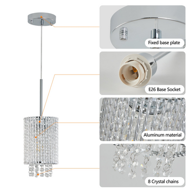 Modern Crystal Pendant Light 3-Pack Adjustable Chrome Hanging Ceiling Fixture with Clear Beads, Elegant Design for Kitchen Island, Dining Room, or Living Room (No Bulbs)