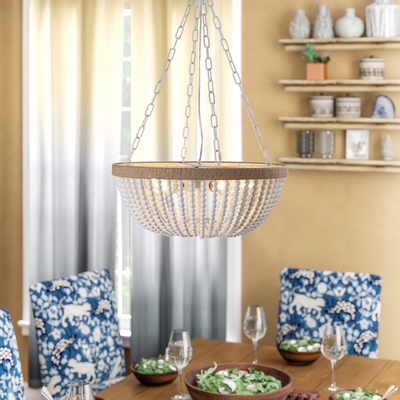 Bohemian style Wood Beaded Chandelier Oak White  NEW SKU :W1340P206667