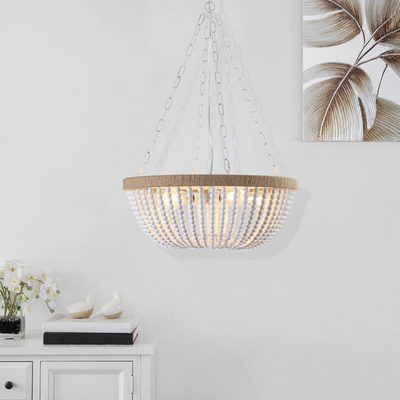 Bohemian style Wood Beaded Chandelier Oak White  NEW SKU :W1340P206667