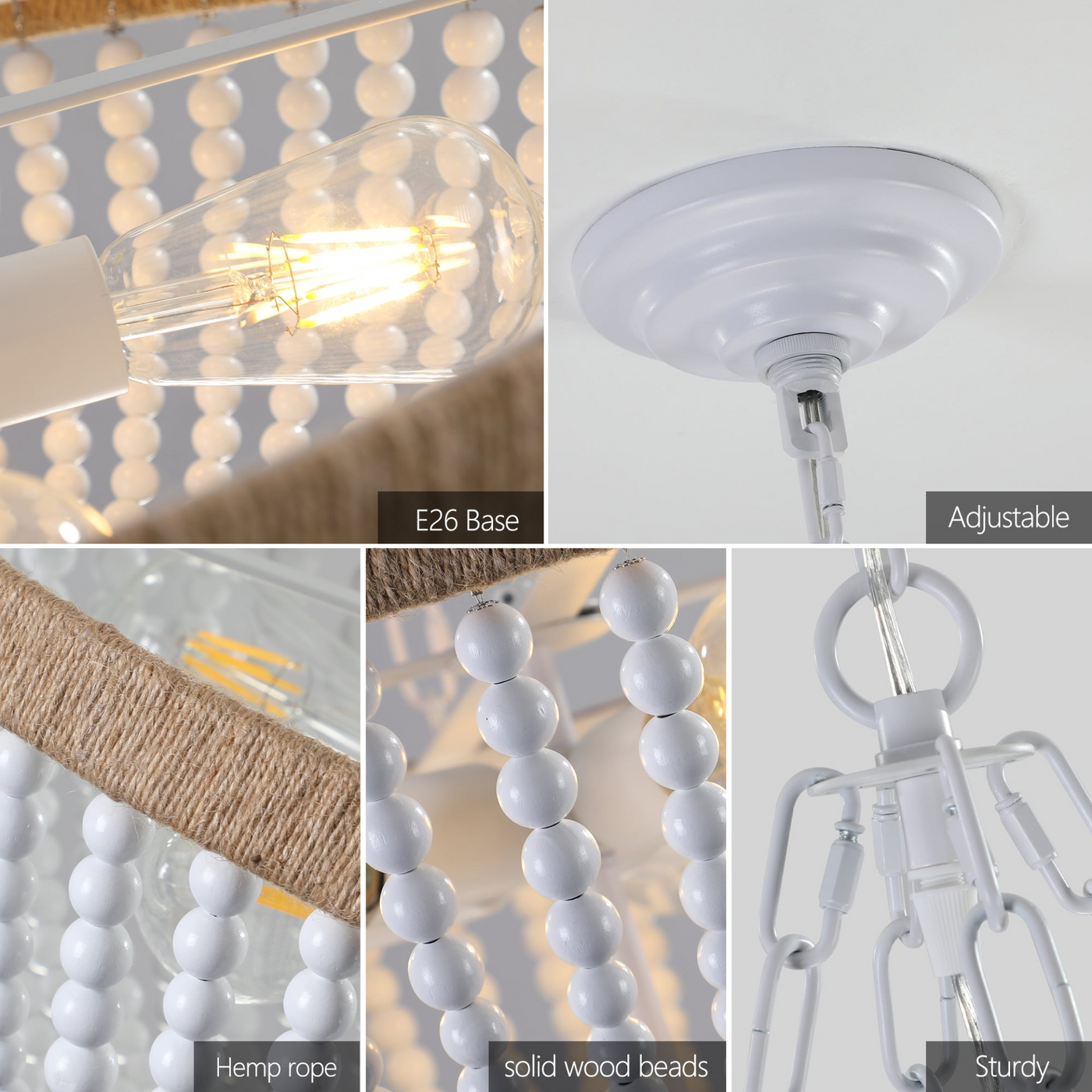 Bohemian style Wood Beaded Chandelier Oak White  NEW SKU :W1340P206667