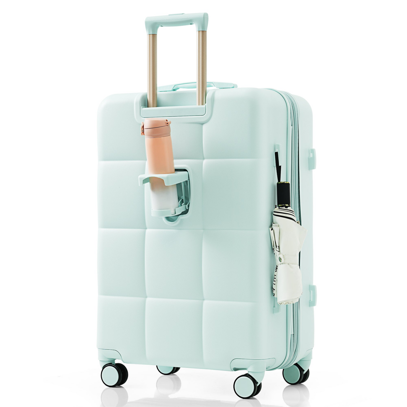 Luggage Set of 3, 20-inch with USB Port, Airline Certified Carry-on Luggage with Cup Holder, ABS Hard Shell Luggage with Spinner Wheels, grey green