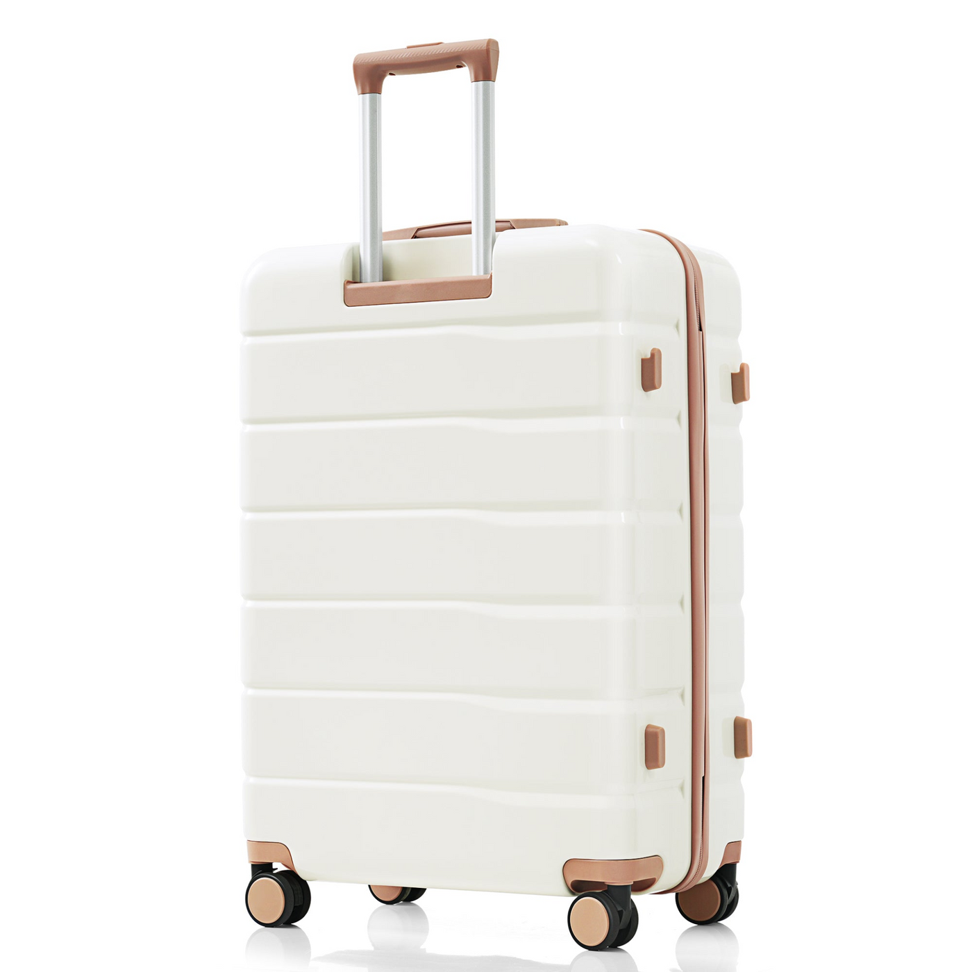 Premium ABS Travel Luggage Set , 3-Piece TSA Lock Suitcase Ensemble with 20, 24, and 28 Inch Sizes with 360° Spinner Wheels, ivory and golden