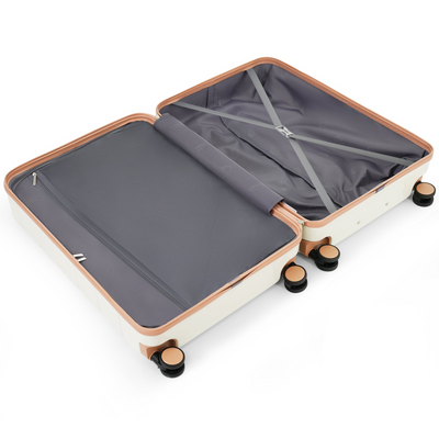 Premium ABS Travel Luggage Set , 3-Piece TSA Lock Suitcase Ensemble with 20, 24, and 28 Inch Sizes with 360° Spinner Wheels, ivory and golden