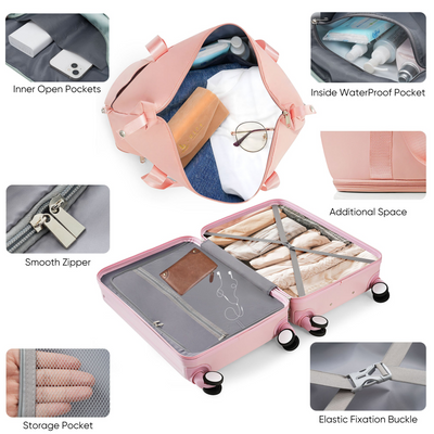 Luggage Set of 4 with USB Port, 20, 24inch with front opening design Airline Certified Carry on Luggage with Cup Holder, ABS Hard Shell Luggage with Expandable Travel Bag, pink