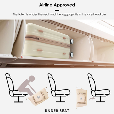 Front Opening 20-Inch Carry-On Luggage with Expandable Travel Bag Set, ABS Hard Shell Two-piece suitcase set with USB Port , Cup Holder, ivory and gloden