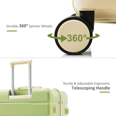 Premium ABS Travel Luggage Set , 3-Piece TSA Lock Suitcase Ensemble with 20, 24, and 28 Inch Sizes with 360° Spinner Wheels, green and beige