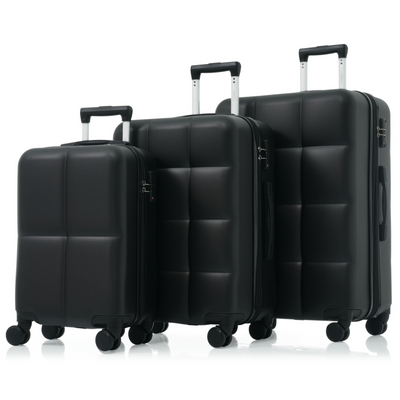 Luggage Set of 3, 20-inch with USB Port, Airline Certified Carry-on Luggage with Cup Holder, ABS Hard Shell Luggage with Spinner Wheels, black