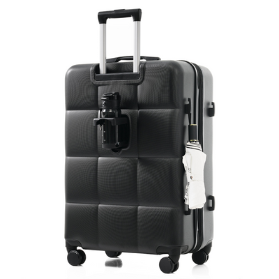 Luggage Set of 3, 20-inch with USB Port, Airline Certified Carry-on Luggage with Cup Holder, ABS Hard Shell Luggage with Spinner Wheels, black