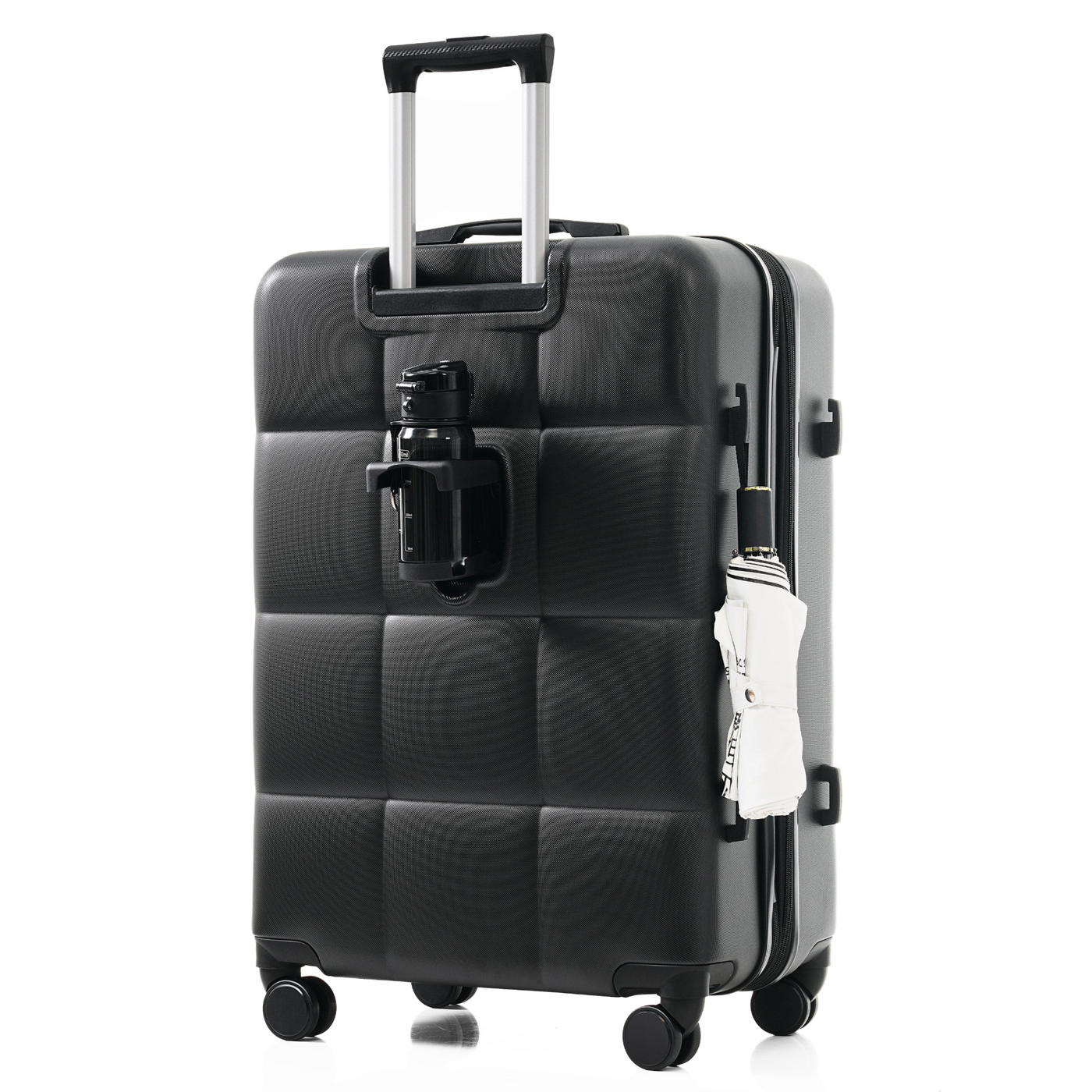 Luggage Set of 3, 20-inch with USB Port, Airline Certified Carry-on Luggage with Cup Holder, ABS Hard Shell Luggage with Spinner Wheels, black