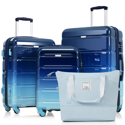 Luggage Sets 4 Piece, 20-inch with USB Port, Expandable ABS Durable Suitcase with Travel Bag,  Cup Holder, ABS+PC Hard Shell Luggage with Spinner Wheels, Gradient Blue