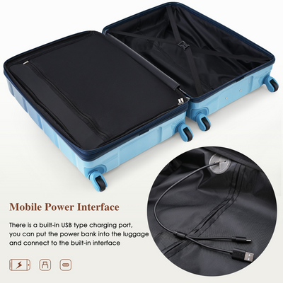Luggage Sets 4 Piece, 20-inch with USB Port, Expandable ABS Durable Suitcase with Travel Bag,  Cup Holder, ABS+PC Hard Shell Luggage with Spinner Wheels, Gradient Blue