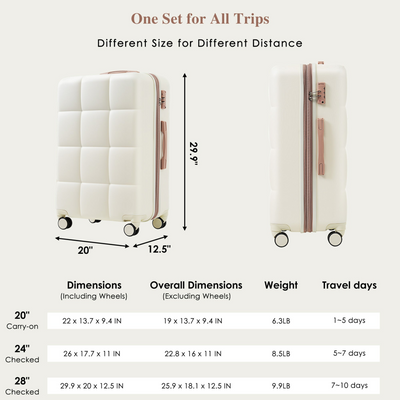 Luggage Sets 4 Piece, 20-inch with USB Port, Expandable ABS Durable Suitcase with Travel Bag,  Cup Holder, ABS Hard Shell Luggage with Spinner Wheels, beige
