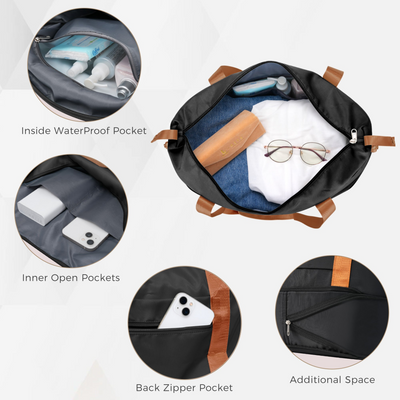 Luggage Sets 4 Piece, Expandable ABS Durable Suitcase with Travel Bag, Carry On Luggage Suitcase Set with 360° Spinner Wheels, black and brown