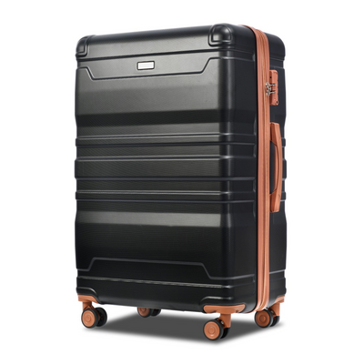 Luggage Sets 4 Piece, Expandable ABS Durable Suitcase with Travel Bag, Carry On Luggage Suitcase Set with 360° Spinner Wheels, black and brown