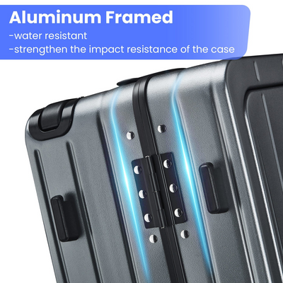 Aluminum Frame 20 Inch with Front Open Carry-on Luggage, PC Hard Shell Suitcase, Bounce Wide Handle Pull Rod Luggage with 360°Double Wheels, Built-In TSA Lock, Airline Approved Suitcase for Business
