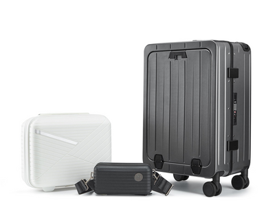 Aluminum Frame 20 Inch with Front Open Carry-on Luggage, PC Hard Shell Suitcase, Bounce Wide Handle Pull Rod Luggage with 360°Double Wheels, Built-In TSA Lock, Airline Approved Suitcase for Business