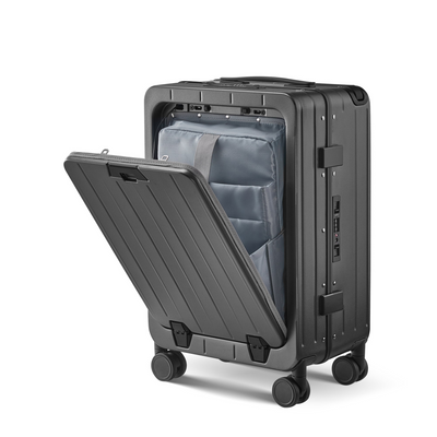 Aluminum Frame 20 Inch with Front Open Carry-on Luggage, PC Hard Shell Suitcase, Bounce Wide Handle Pull Rod Luggage with 360°Double Wheels, Built-In TSA Lock, Airline Approved Suitcase for Business