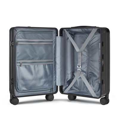 Aluminum Frame 20 Inch with Front Open Carry-on Luggage, PC Hard Shell Suitcase, Bounce Wide Handle Pull Rod Luggage with 360°Double Wheels, Built-In TSA Lock, Airline Approved Suitcase for Business