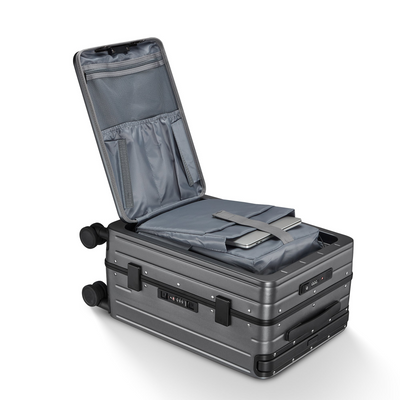 Aluminum Frame 20 Inch with Front Open Carry-on Luggage, PC Hard Shell Suitcase, Bounce Wide Handle Pull Rod Luggage with 360°Double Wheels, Built-In TSA Lock, Airline Approved Suitcase for Business
