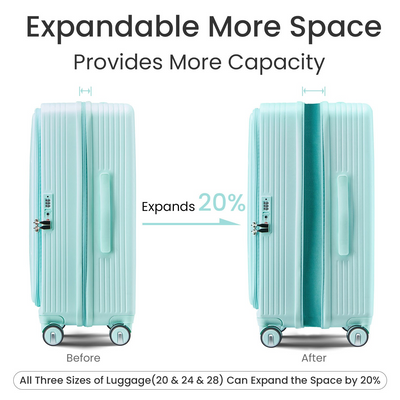 Luggage Sets 3 Piece(20/24/28), Expandable Carry On Luggage with TSA Lock Airline Approved, 100% PC Hard Shell and Lightweight Suitcase with Front Pocket and Spinner Wheels