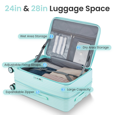 Luggage Sets 3 Piece(20/24/28), Expandable Carry On Luggage with TSA Lock Airline Approved, 100% PC Hard Shell and Lightweight Suitcase with Front Pocket and Spinner Wheels