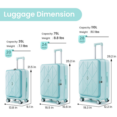 Luggage Sets 3 Piece(20/24/28), Expandable Carry On Luggage with TSA Lock Airline Approved, 100% PC Hard Shell and Lightweight Suitcase with Front Pocket and Spinner Wheels
