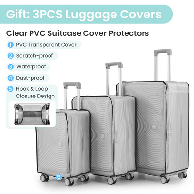 Luggage Sets 3 Piece(20/24/28), Expandable Carry On Luggage with TSA Lock Airline Approved, 100% PC Hard Shell and Lightweight Suitcase with Front Pocket and Spinner Wheels