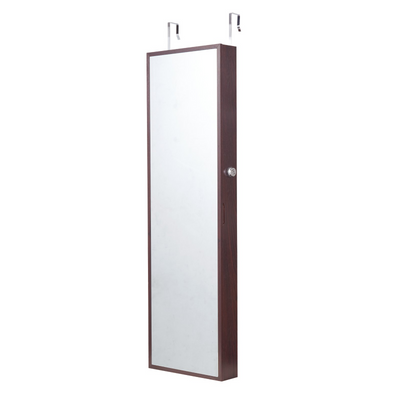 VEVOR Mirror Jewelry Cabinet 47.05in Lockable Wall or Door Mounted Armoire Brown