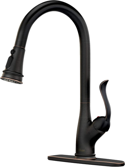 Pull down Kitchen Faucet with Sprayer Oil Rubbed Bronze, Single Handle One Hole High Arc Pull Out Spray Head Kitchen Sink Faucet with Deck Plate