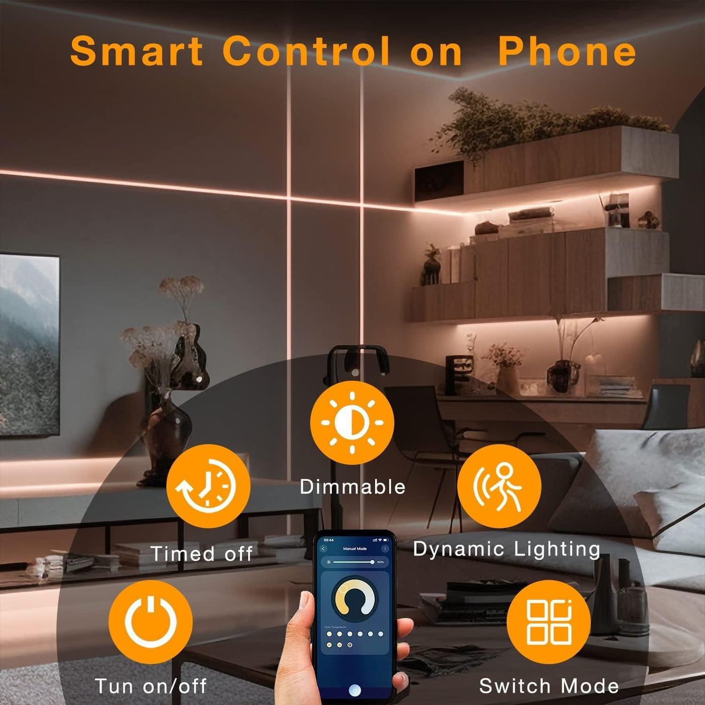 Motion Sensor LED Strip Lights - 10Pcs under Cabinet Kit with App & RF Remote Control, Dimmable 2700K-6500K Lighting for Kitchen, Counter, Shelf, Dusk to Dawn Night Light - 60Ft
