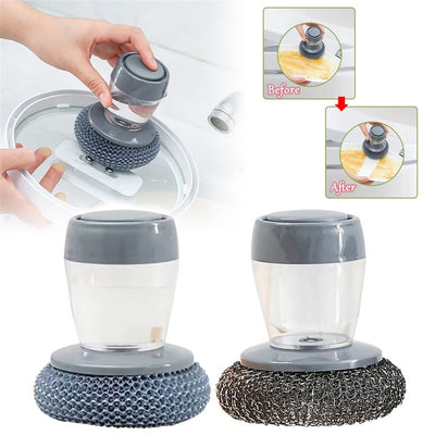 Kitchen Soap Dispensing Palm Brush Cleaner Push-type