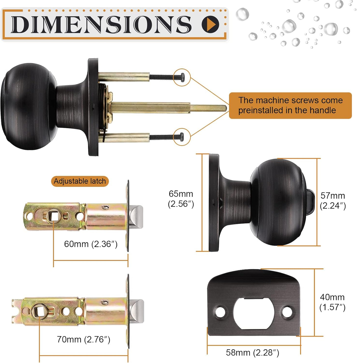 Door Lock, Privacy Door Knobs with Lock, Interior Door Knobs, Bedroom Door Lock, Oil Rubbed Bronze, 3 Pack