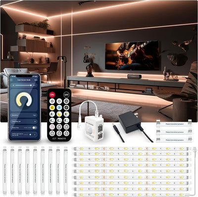 Motion Sensor LED Strip Lights - 10Pcs under Cabinet Kit with App & RF Remote Control, Dimmable 2700K-6500K Lighting for Kitchen, Counter, Shelf, Dusk to Dawn Night Light - 60Ft