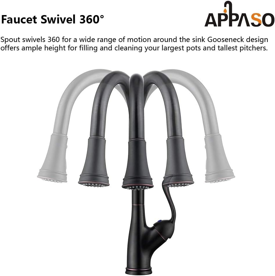 Pull down Kitchen Faucet with Sprayer Oil Rubbed Bronze, Single Handle One Hole High Arc Pull Out Spray Head Kitchen Sink Faucet with Deck Plate