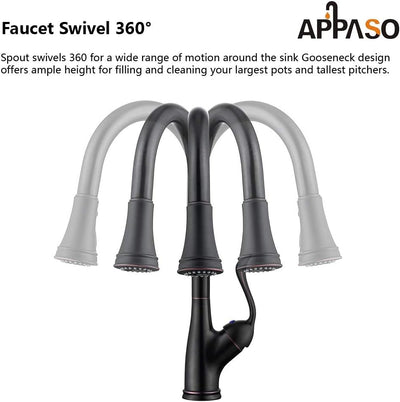 Pull down Kitchen Faucet with Sprayer Oil Rubbed Bronze, Single Handle One Hole High Arc Pull Out Spray Head Kitchen Sink Faucet with Deck Plate