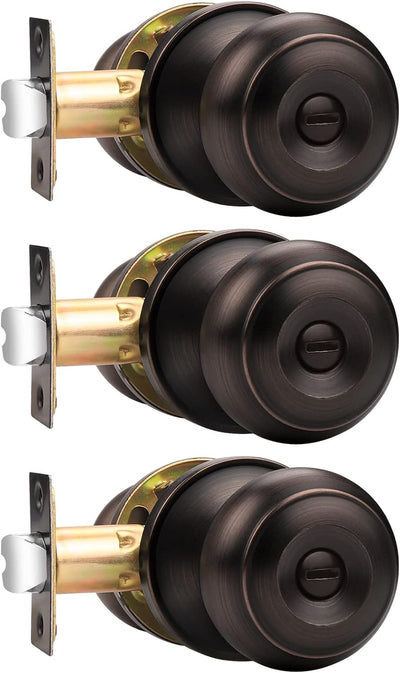 Door Lock, Privacy Door Knobs with Lock, Interior Door Knobs, Bedroom Door Lock, Oil Rubbed Bronze, 3 Pack